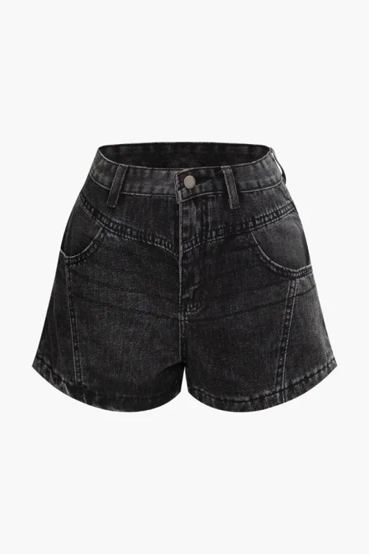 Basic solid denim short sold by Micas