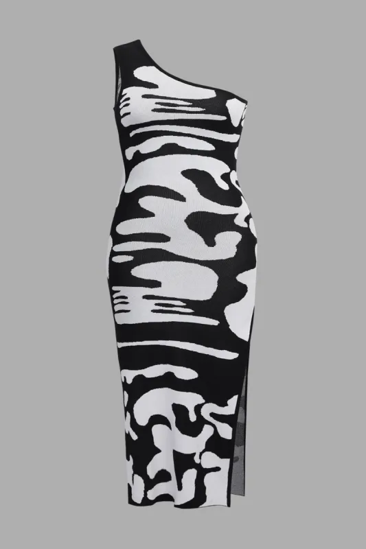 Plus Size Geometric Print One Shoulder Slit Maxi Dress sold by Micas