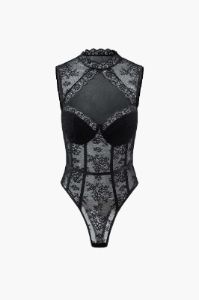 Sheer Lace Cut Out Sleeveless Bodysuit sold by Micas