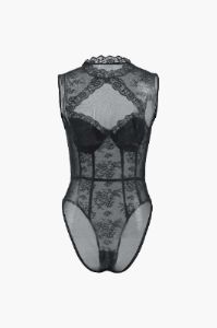 Sheer Lace Cut Out Sleeveless Bodysuit sold by Micas