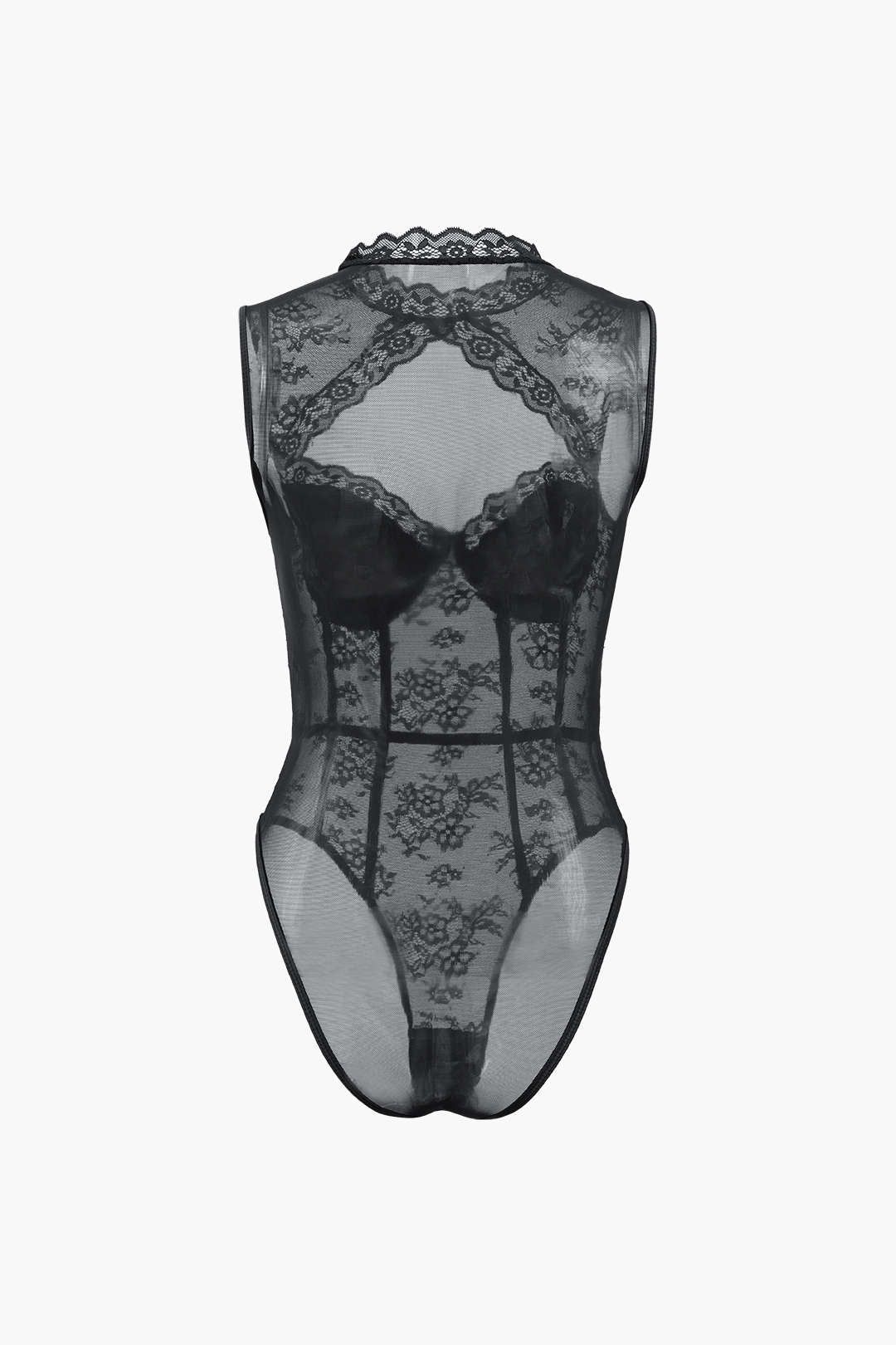 Sheer Lace Cut Out Sleeveless Bodysuit sold by Micas product image thumbnail 2