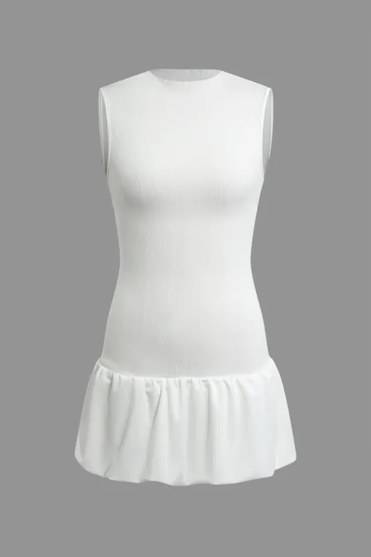 Solid Sleeveless Ribbed Ruffle Hem Cut Out Mini Dress sold by Micas