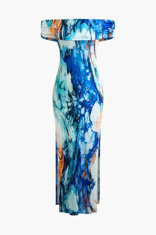 Tie Dye Wrap Off Shoulder Slit Maxi Dress sold by Micas