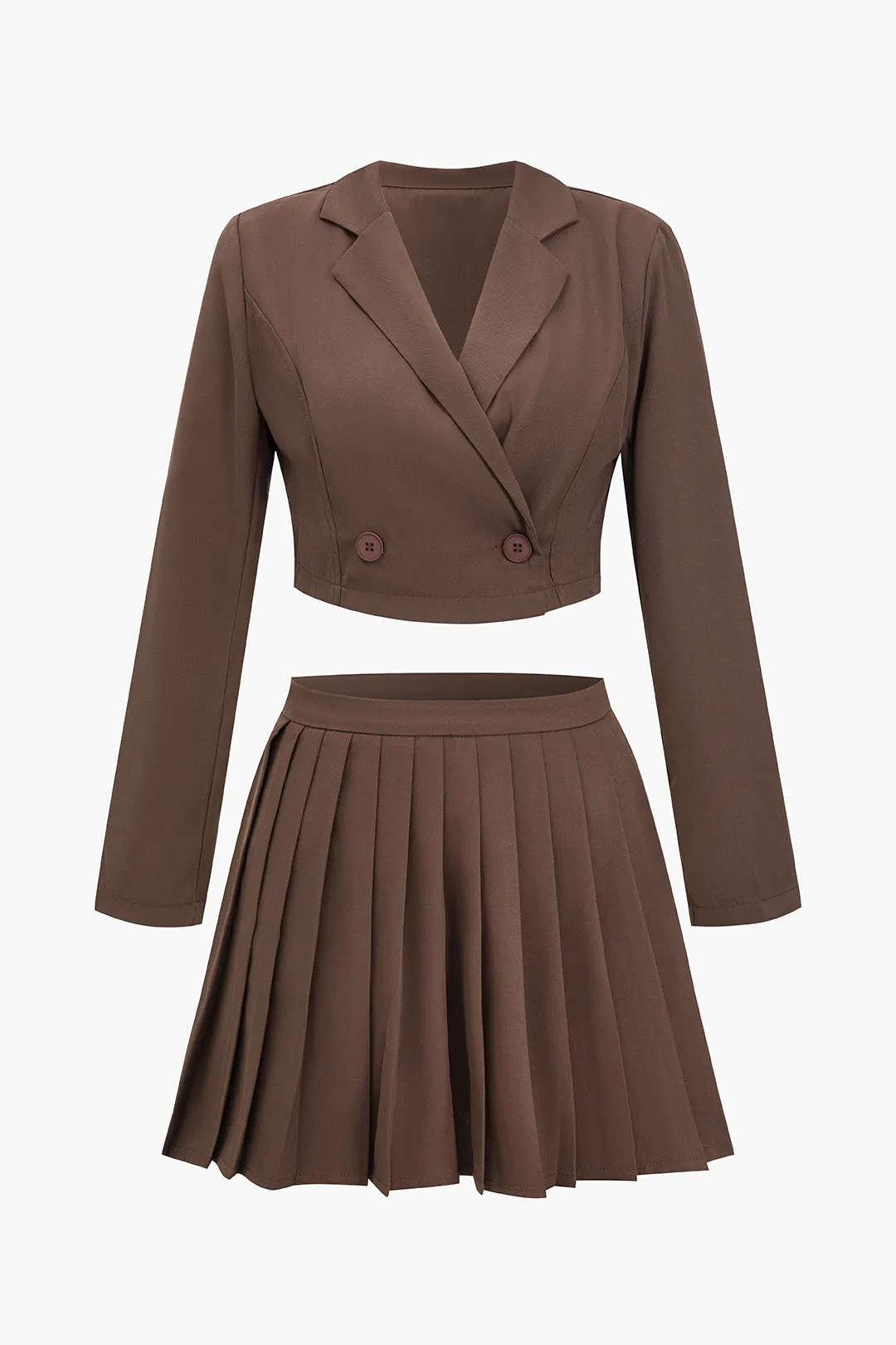 Solid Asymmetrical Top And Pleated Skirt Set sold by Micas