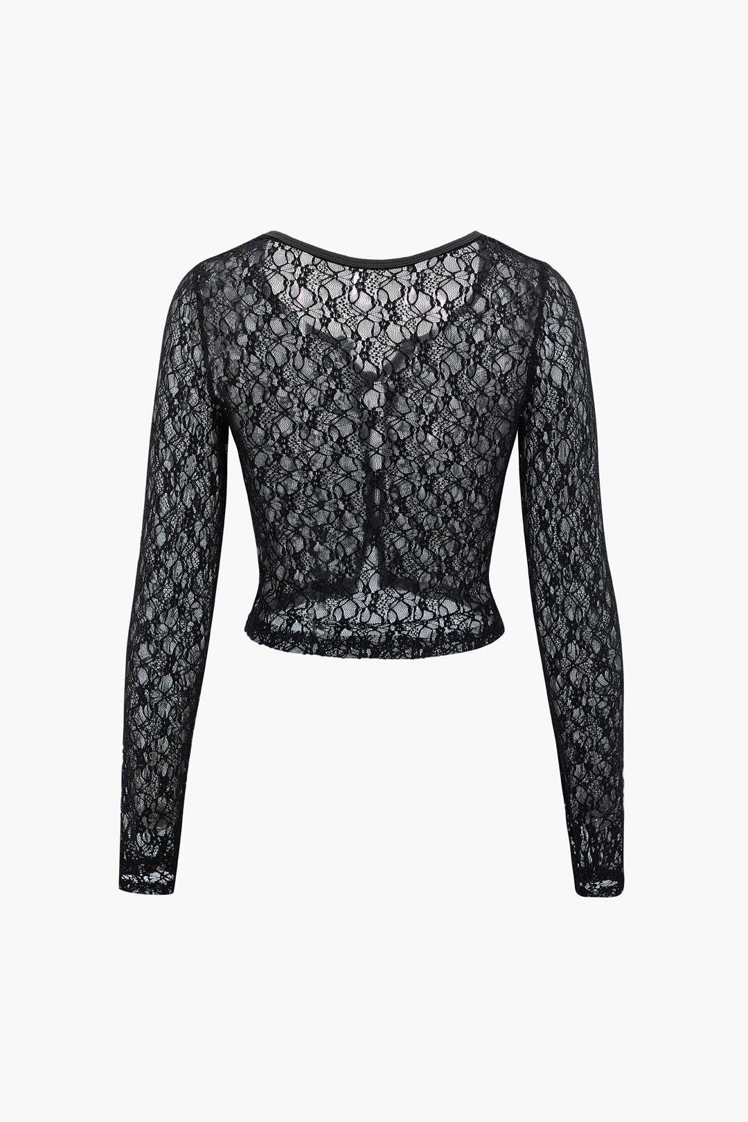 Lace Button Up Long Sleeve Crop Top sold by Micas product image thumbnail 2