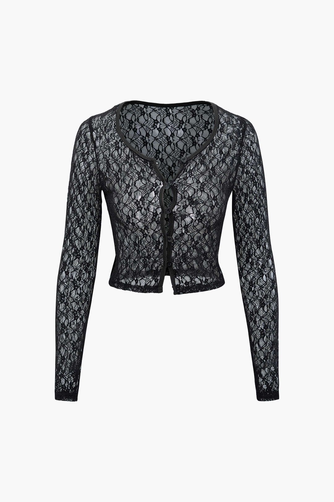 Lace Button Up Long Sleeve Crop Top sold by Micas