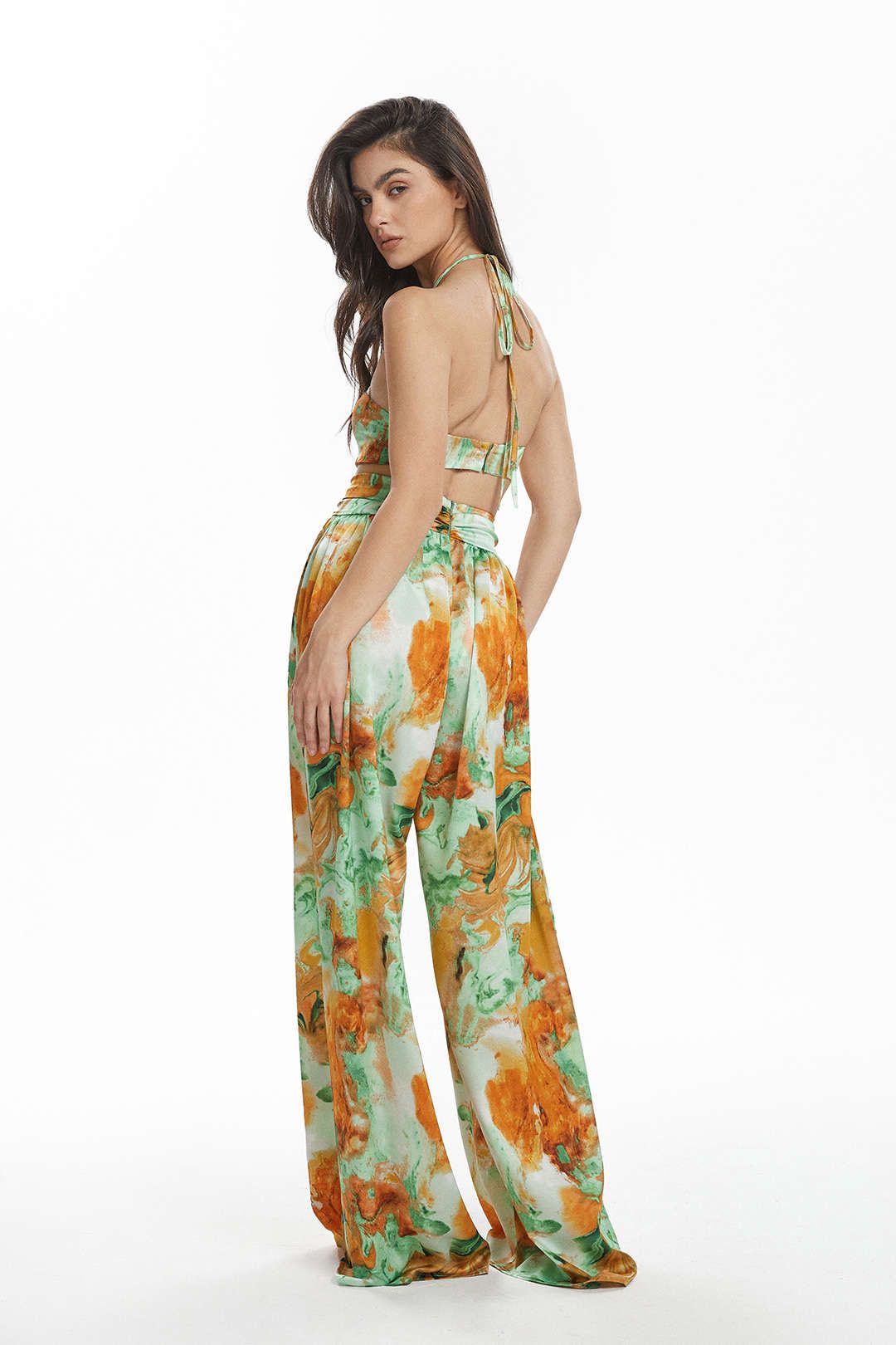 Abstract Print Halter Neck Satin Wide Leg Jumpsuit sold by Micas product image thumbnail 5