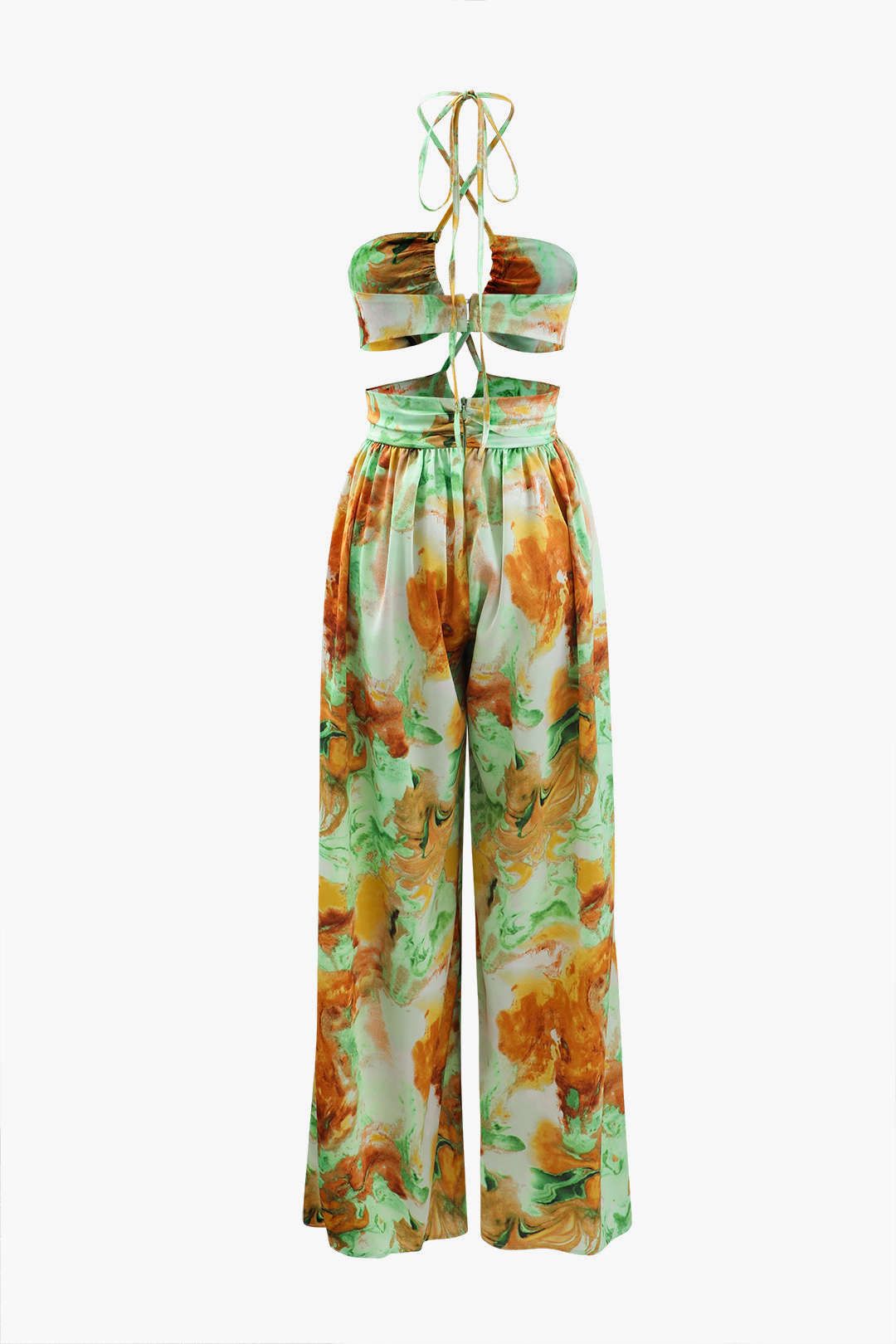 Abstract Print Halter Neck Satin Wide Leg Jumpsuit sold by Micas product image thumbnail 3
