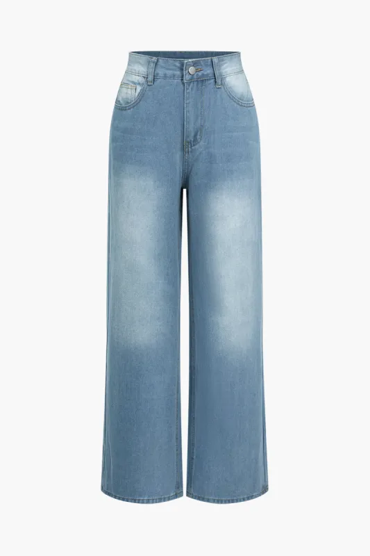 Grundlæggende falmede høje talje brede ben jeans sold by Micas
