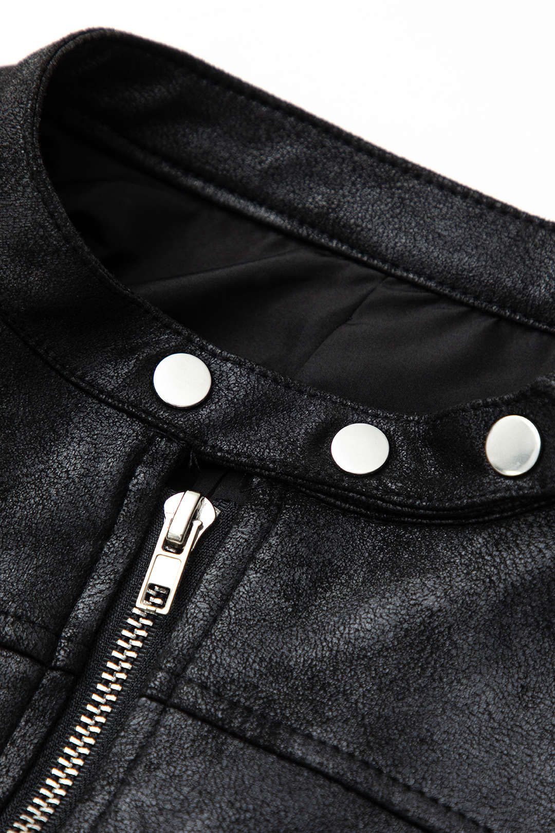 Round Neck Faux Leather Zipper Jacket sold by Micas product image thumbnail 4