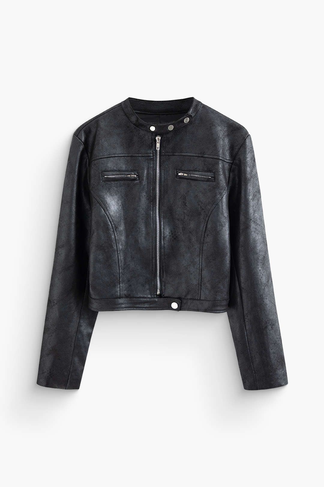 Round Neck Faux Leather Zipper Jacket sold by Micas product image thumbnail 2