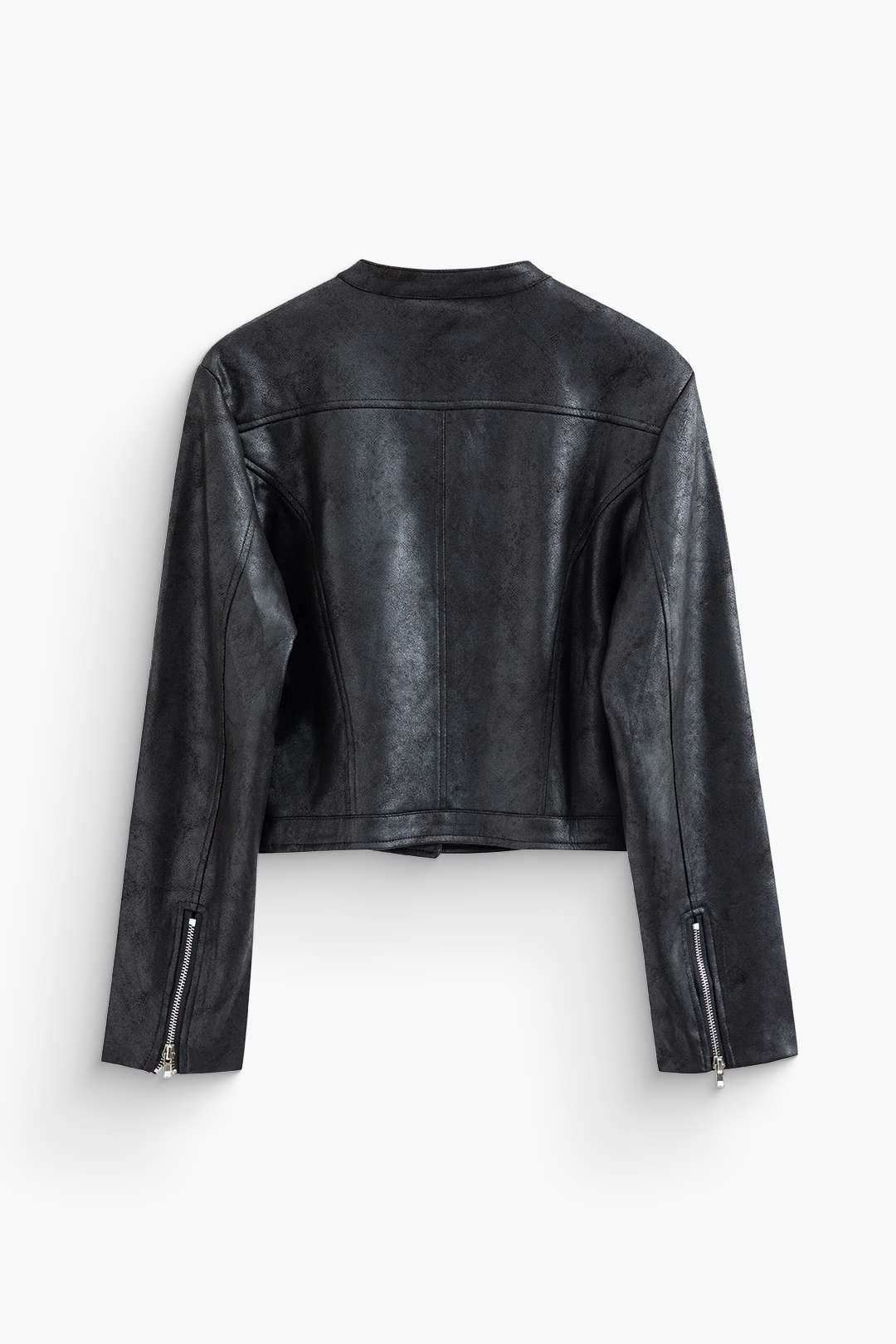 Round Neck Faux Leather Zipper Jacket sold by Micas product image thumbnail 3