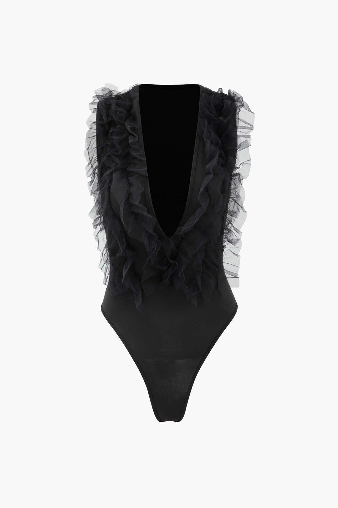 Frill Trim Deep V-neck Bodysuit sold by Micas