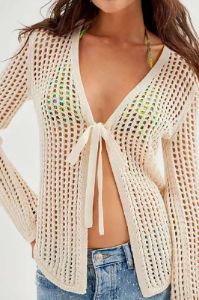 Open Knit Tie Front Cover-up Top sold by Micas