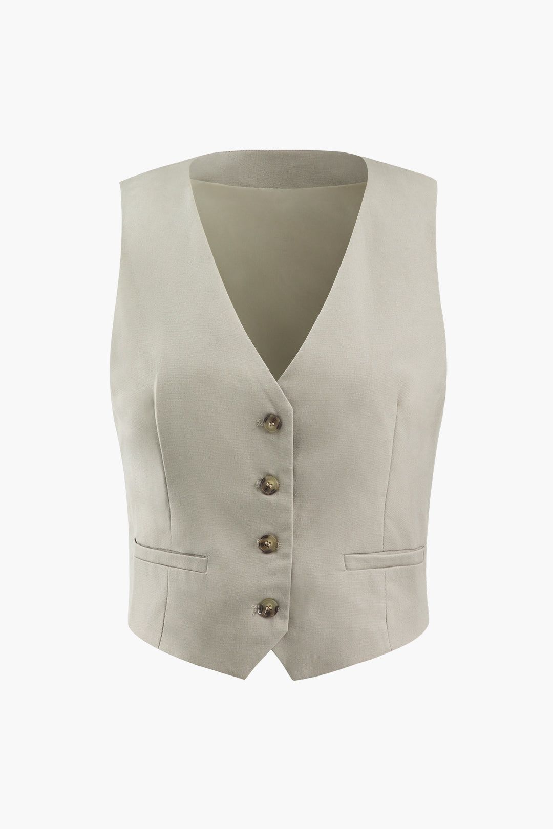 Linen-Blend V-neck Button Up Waistcoat sold by Micas