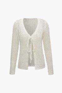 Open Knit Tie Front Cover-up Top sold by Micas