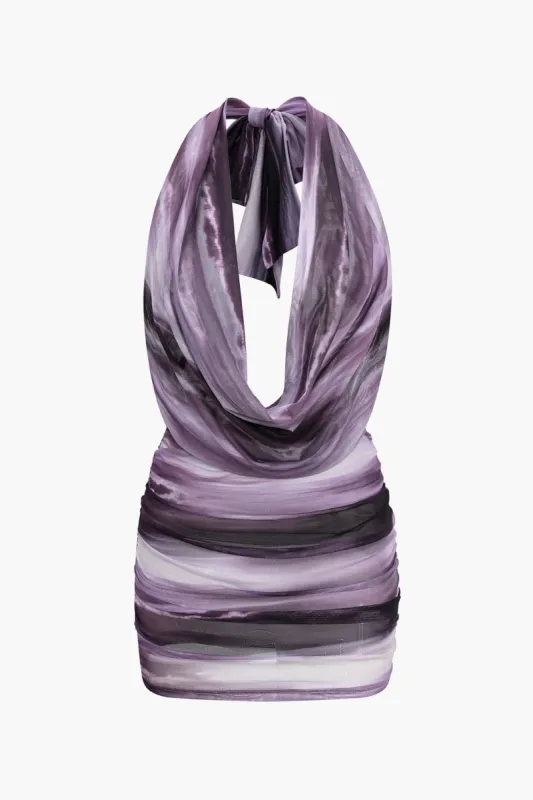Ombre print cowl hals mesh mini kjole sold by Micas