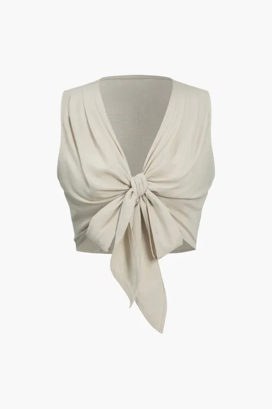 Solid Tie Front Crop Tank Top sold by Micas