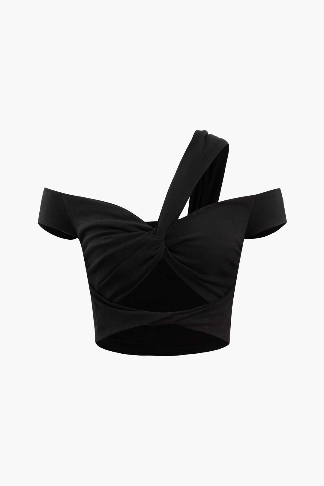 Asymmetric Twist Cut-Out Crop Top sold by Micas