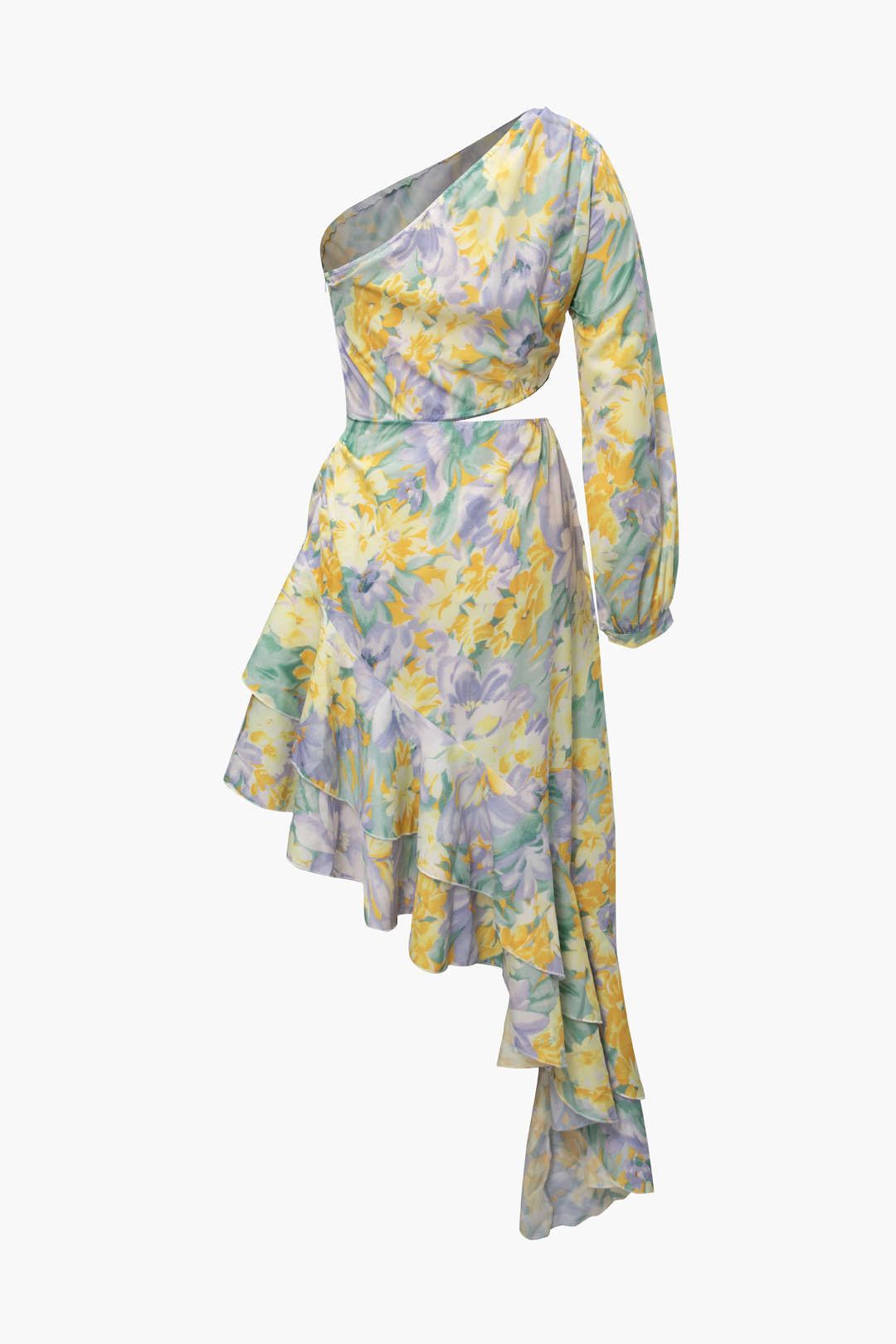 Floral Print Cut Out Asymmetric Ruffle Midi Dress sold by Micas product image thumbnail 2