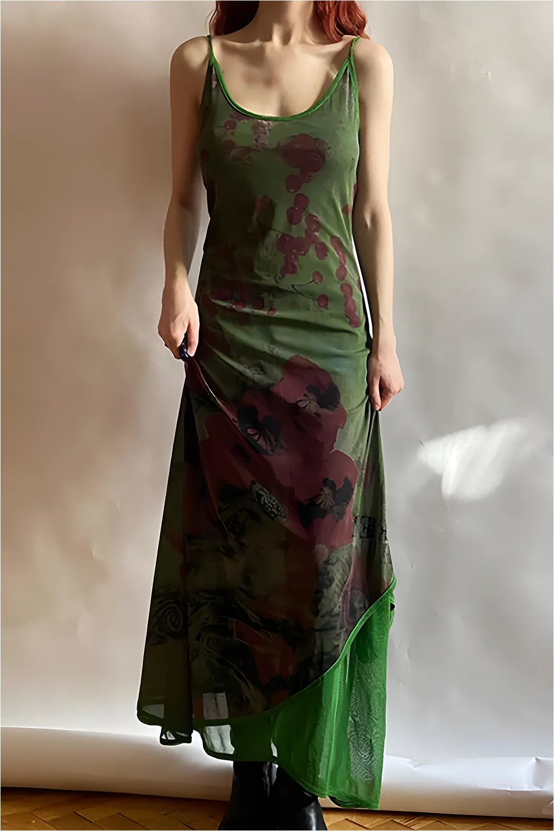 Floral Print Mesh Layer Slip Midi Dress sold by Micas product image thumbnail 5