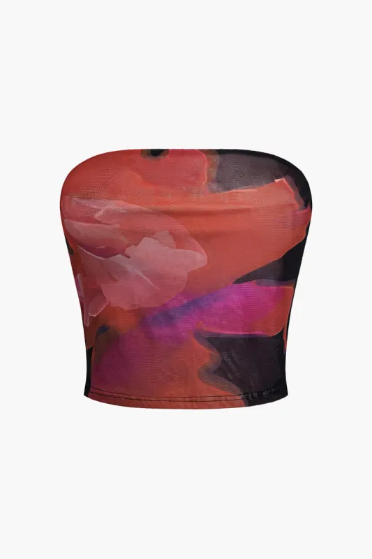 Blomsterprint Mesh Tube Top sold by Micas