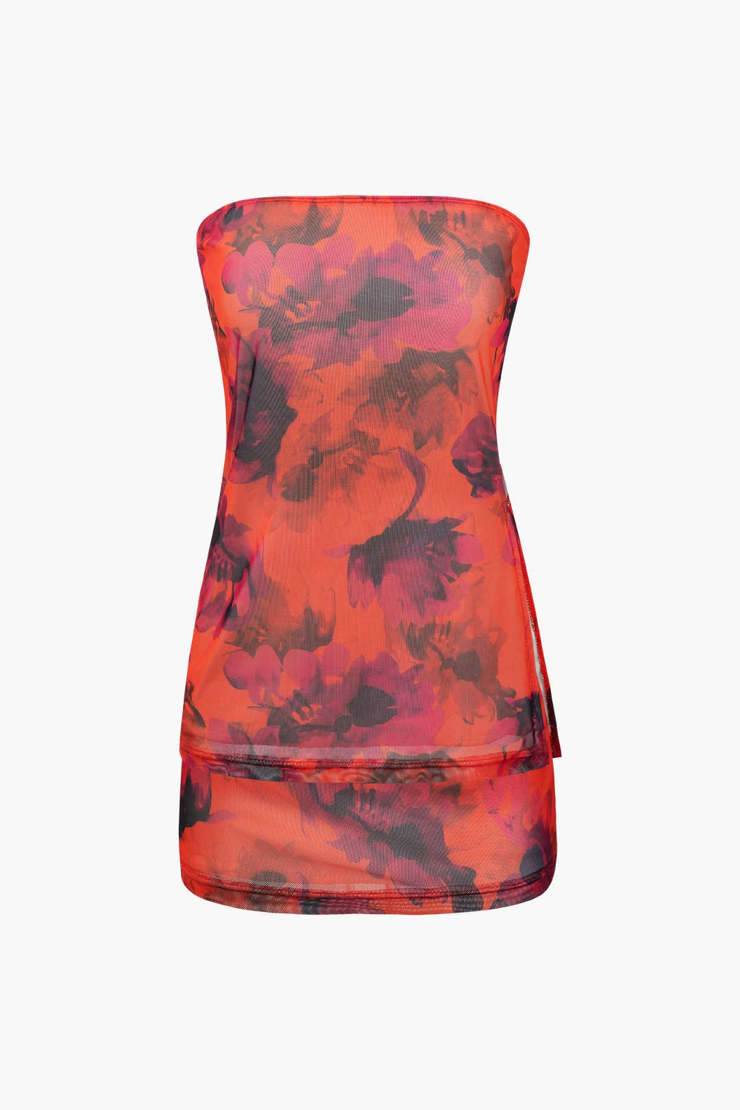 Floral Print Mesh Tube Top And Mini Skirt Set sold by Micas