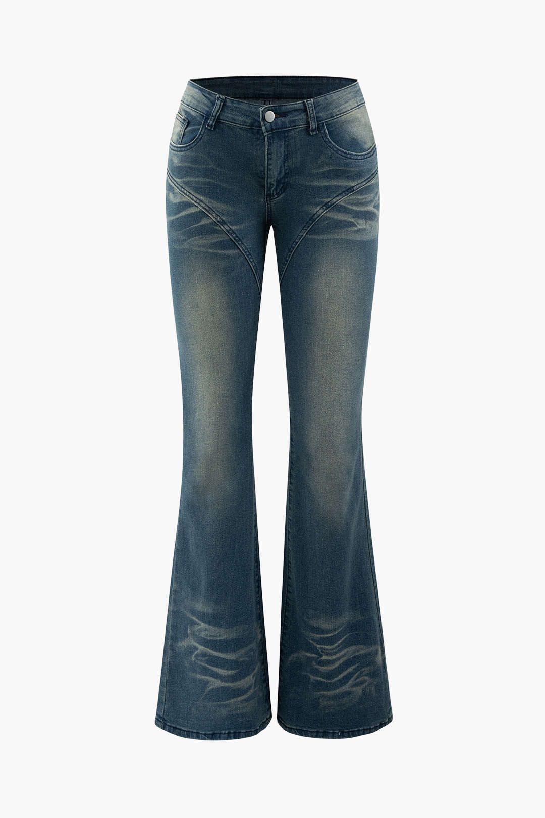 Faded Low Rise Distressed Flare Leg Jeans sold by Micas