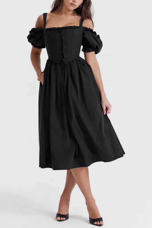 Solid Tie-Up Strap Midi Dress sold by Micas
