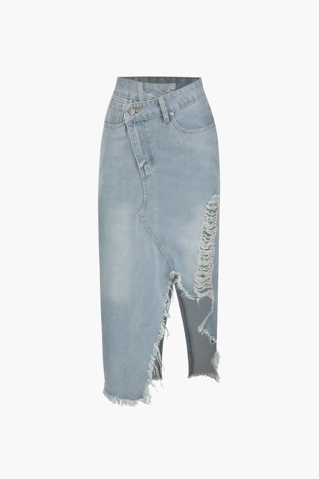 Asymmetric Frayed Destroyed Denim Skirt sold by Micas