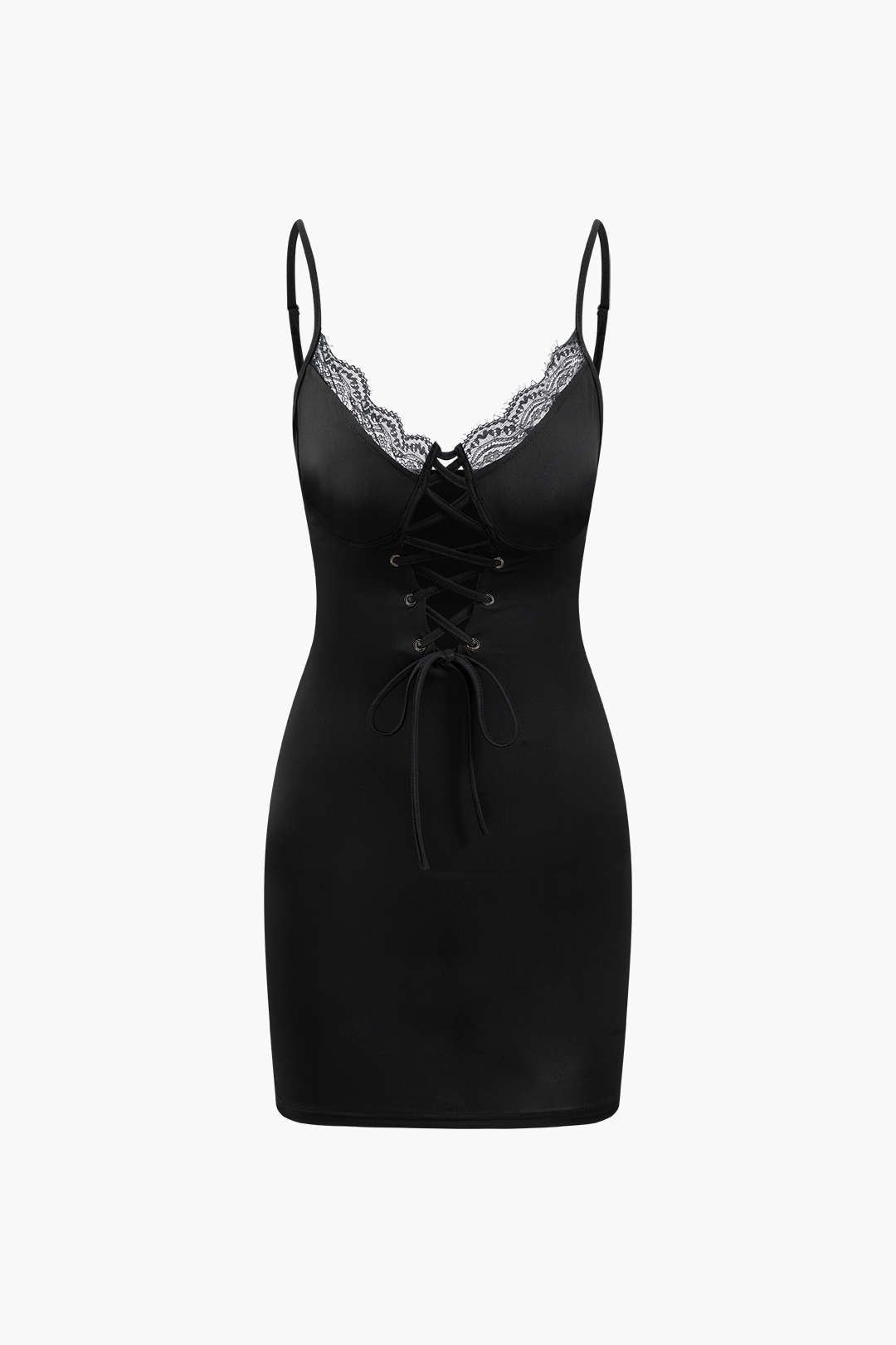 Lace Trim Tie Front Bodycon Mini Dress sold by Micas