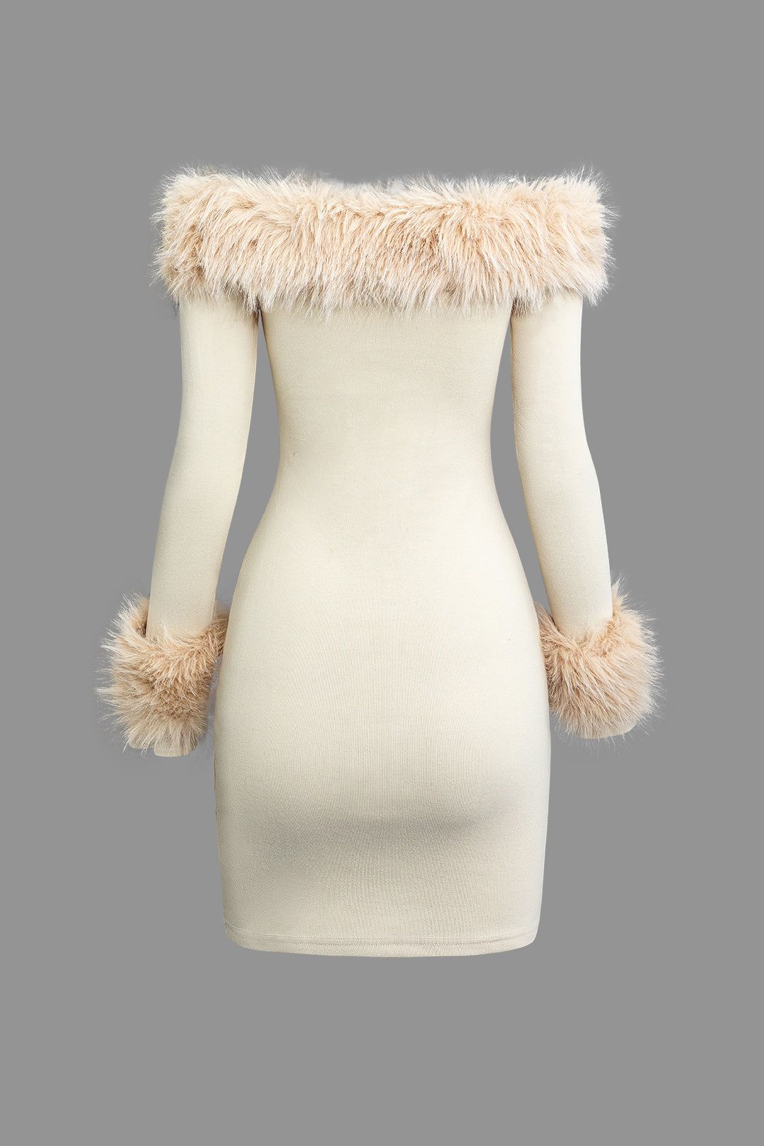 Faux Fur Trim Off Shoulder Long Sleeve Mini Dress | Parallel