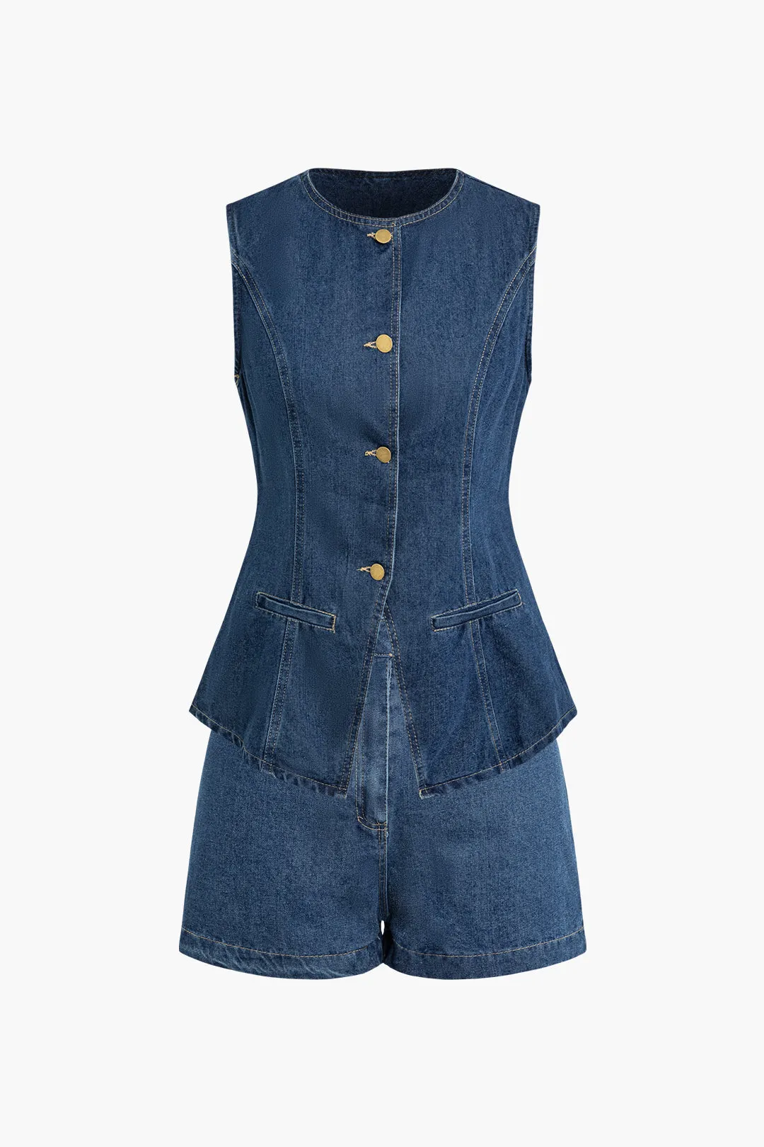 Denim Button Up Vest og Shorts Sæt sold by Micas product image thumbnail 4