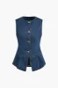 Denim Button Up Vest og Shorts Sæt sold by Micas