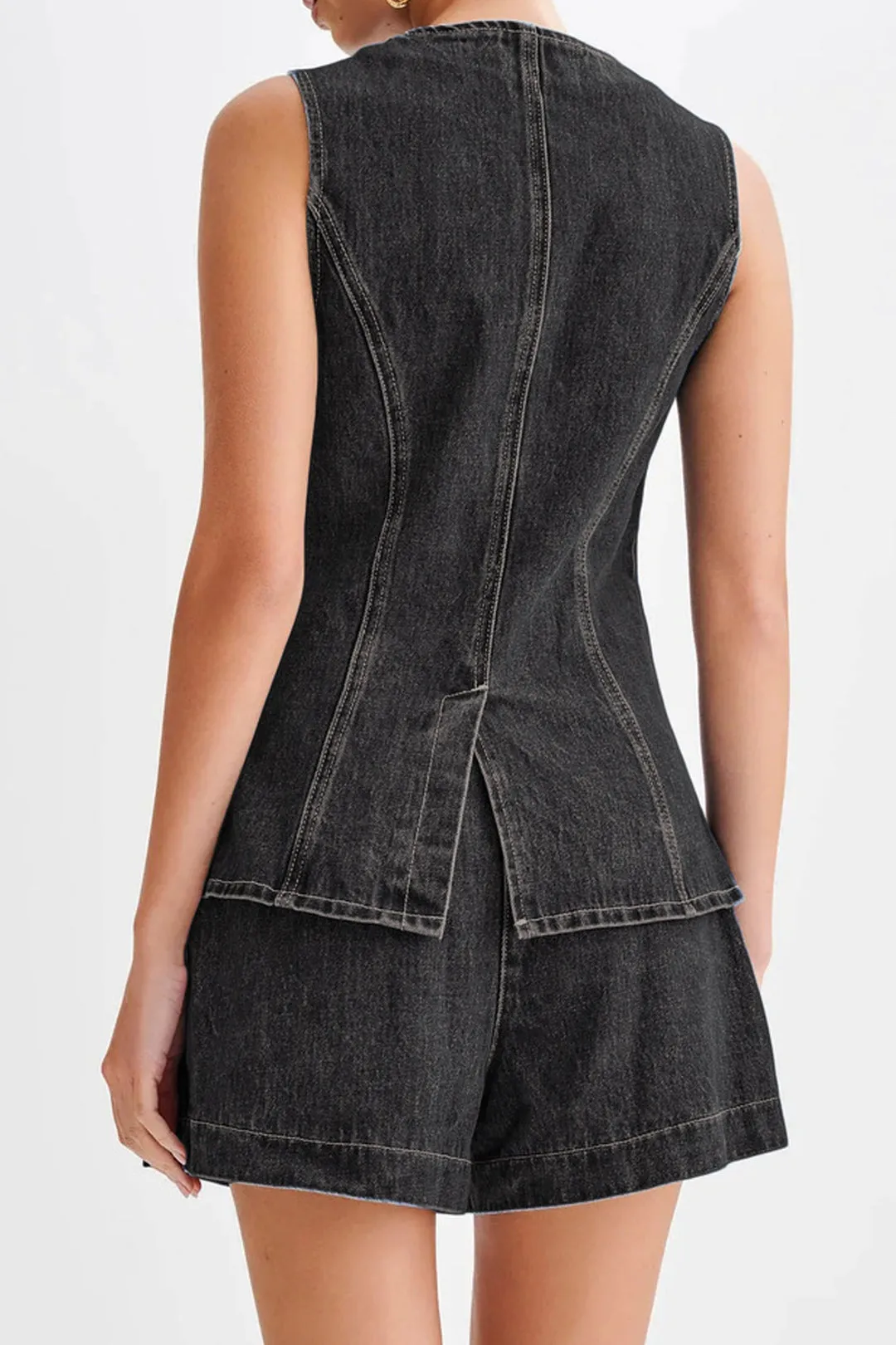 Denim Button Up Vest og Shorts Sæt sold by Micas product image thumbnail 2