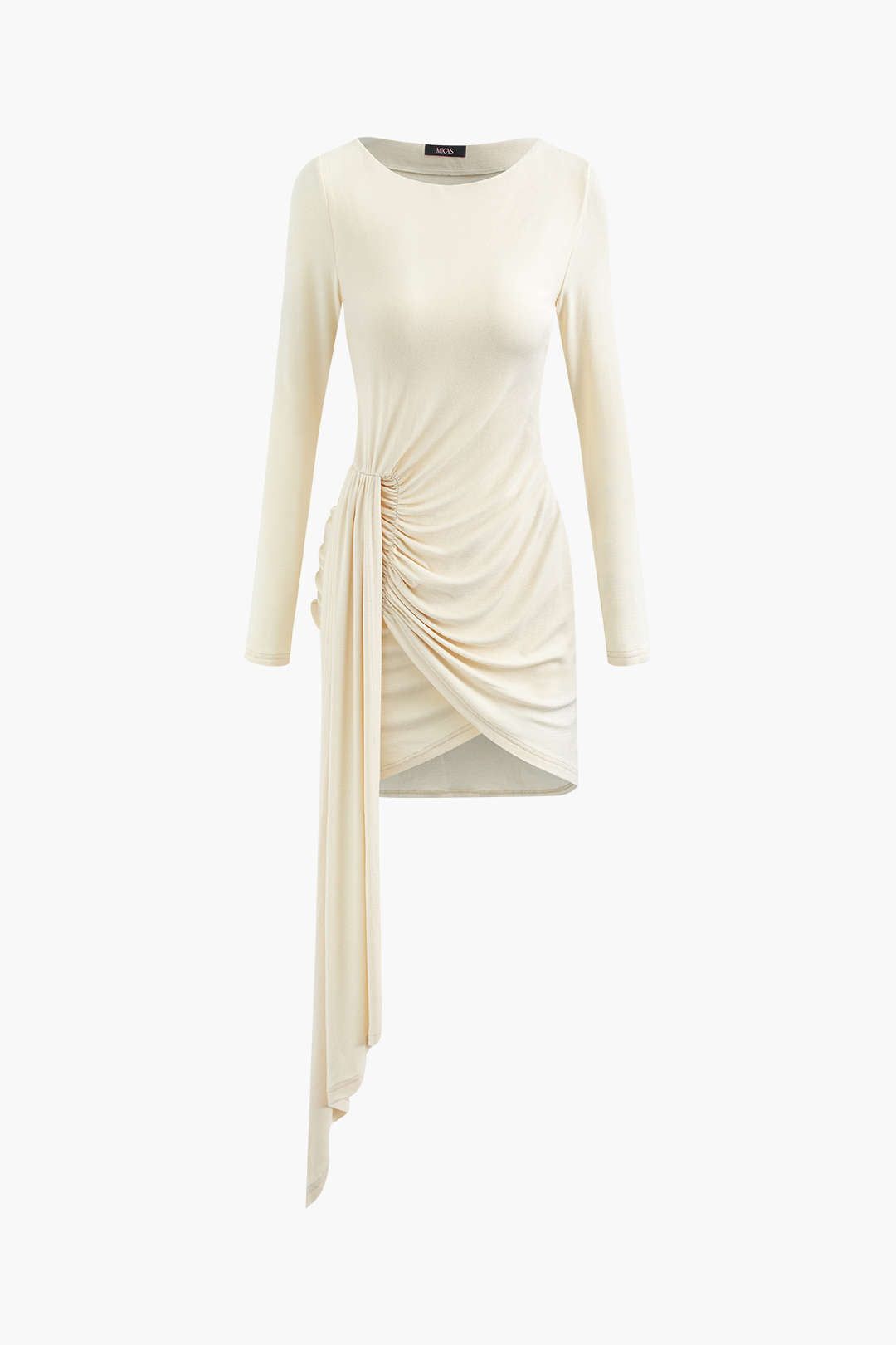 Solid Round Neck Wrap Ruched Midi Dress sold by Micas