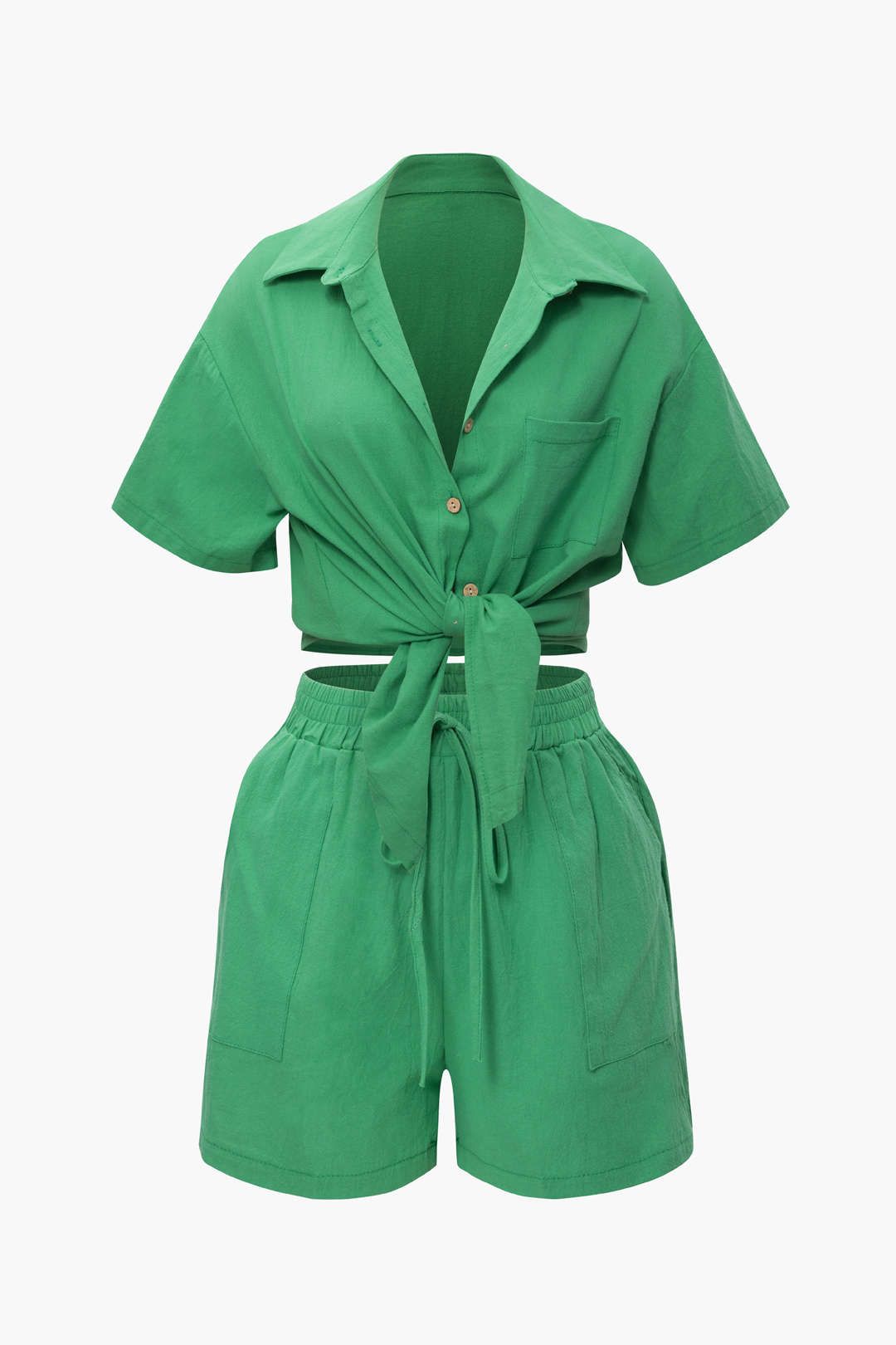 Short Sleeve Pocket Shirt And Elastic Waist Shorts Set sold by Micas