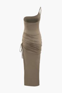 One Shoulder Ruched Drawstring Sit Maxi Dress sold by Micas