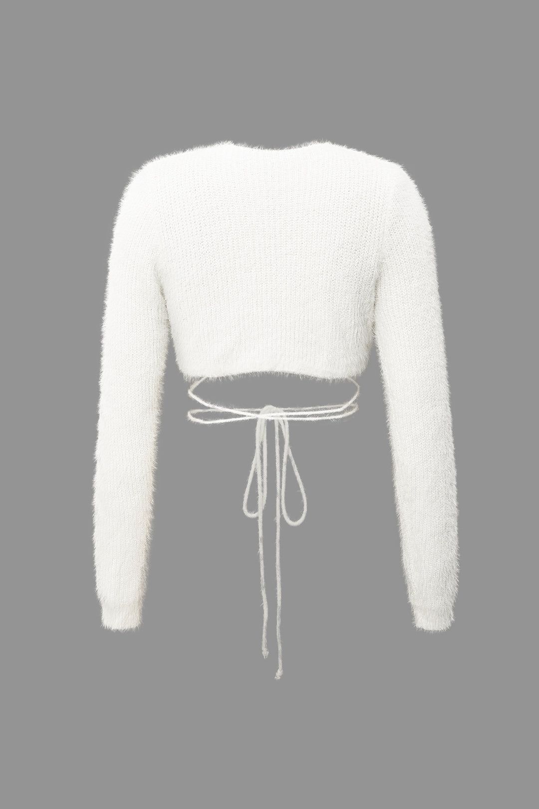 Fuzzy V-neck Wrap Tie Back Crop Cardigan sold by Micas product image thumbnail 4