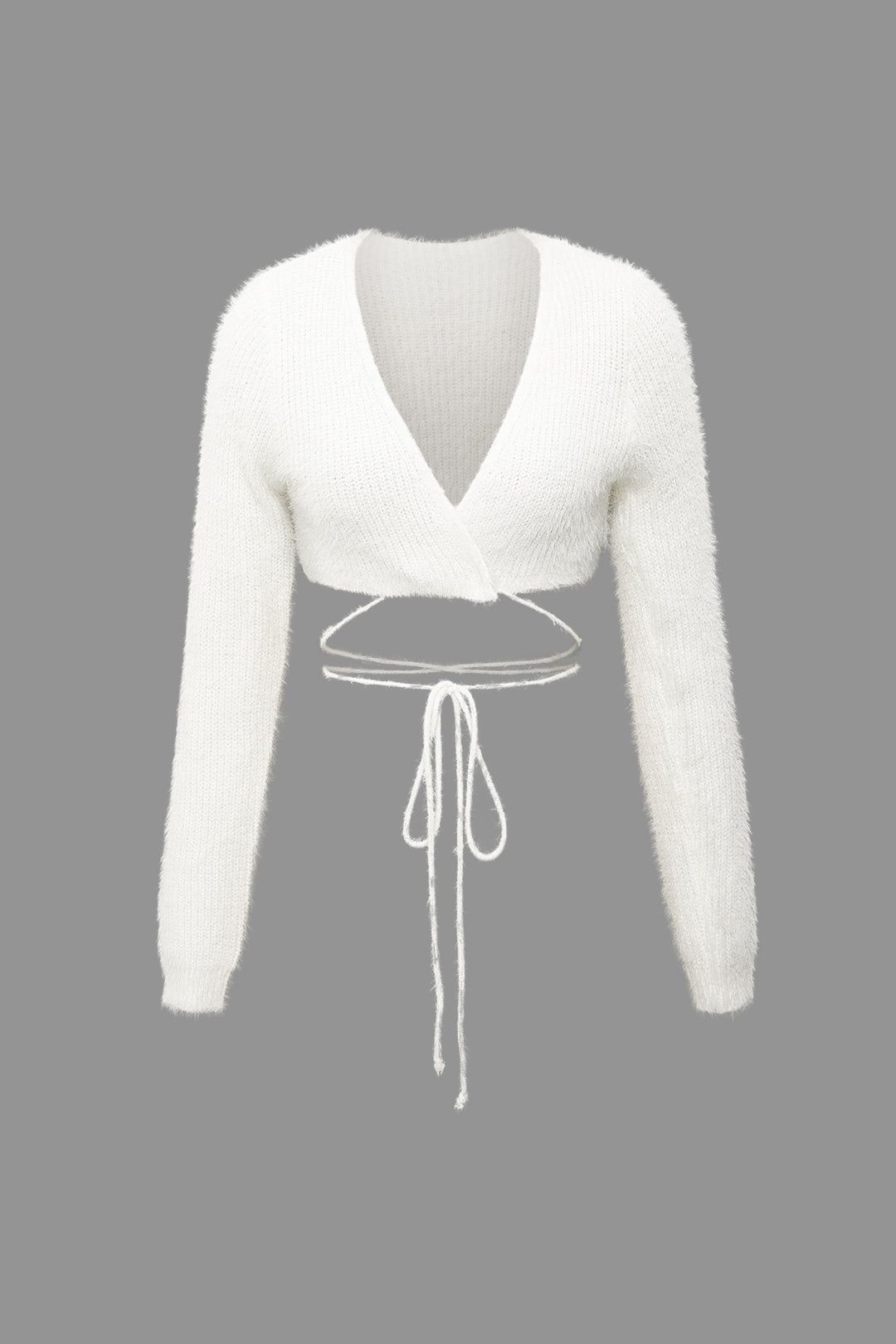 Fuzzy V-neck Wrap Tie Back Crop Cardigan sold by Micas product image thumbnail 3