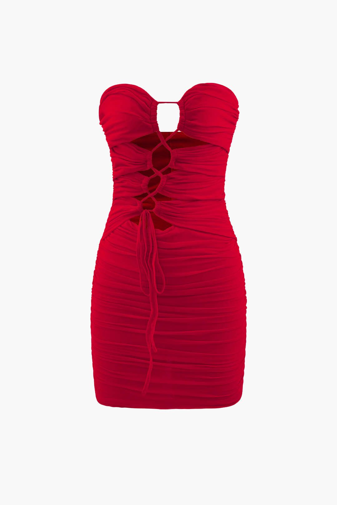 Tie Front Cut Out Strapless Mini Dress sold by Micas