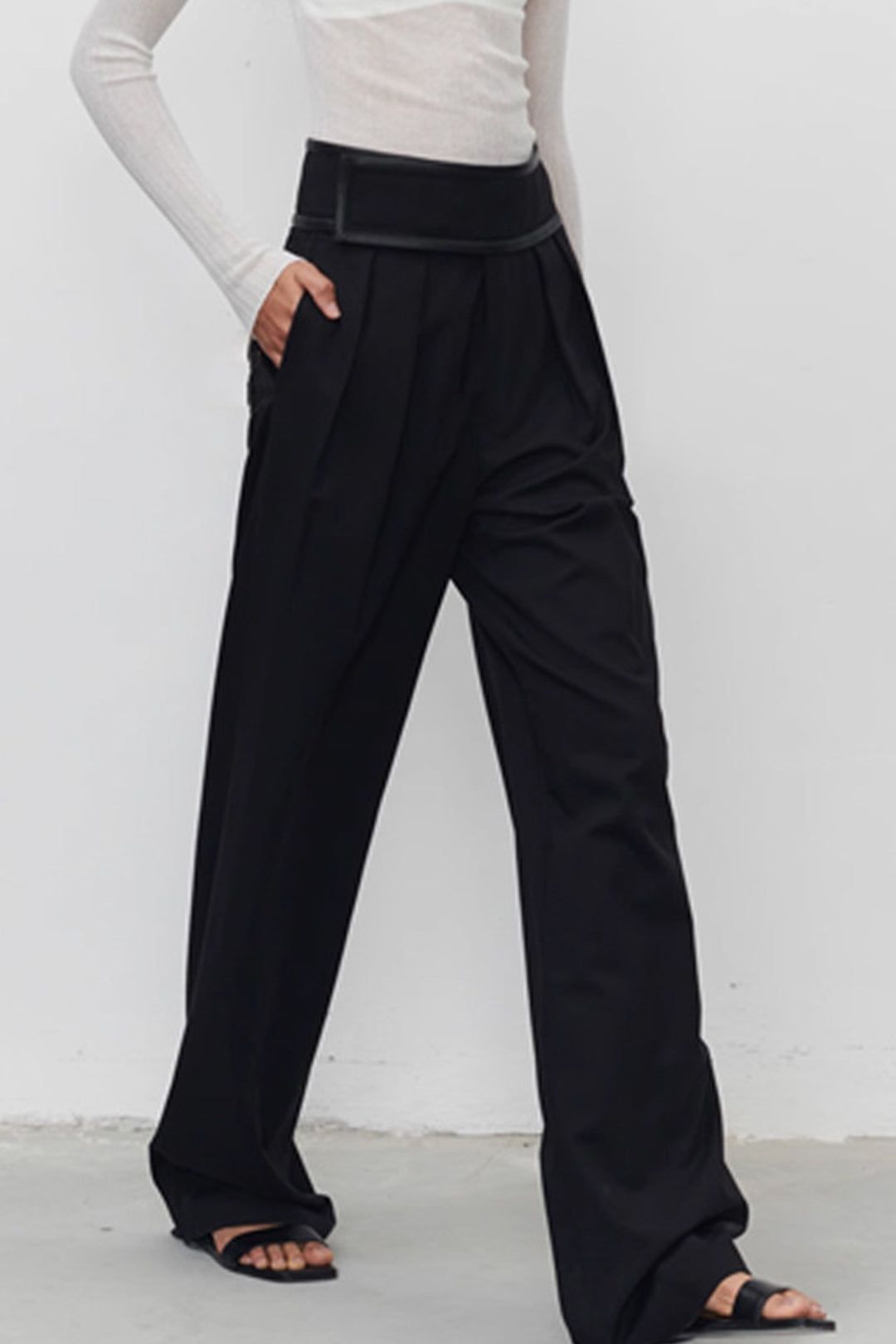 High Waist Pleated Straight Leg Pants sold by Micas