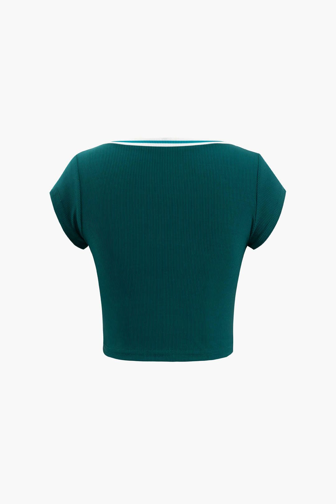 V-neck Ribbed Crop T-Shirt sold by Micas product image thumbnail 2