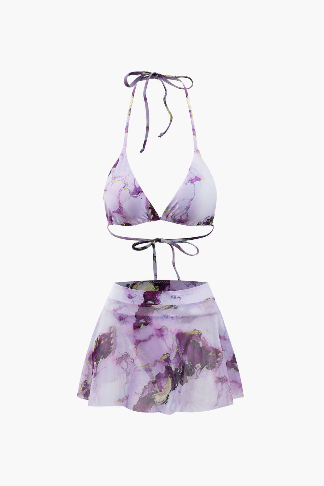 Tie Dye Halter Bikini And Mesh Sarong Set sold by Micas