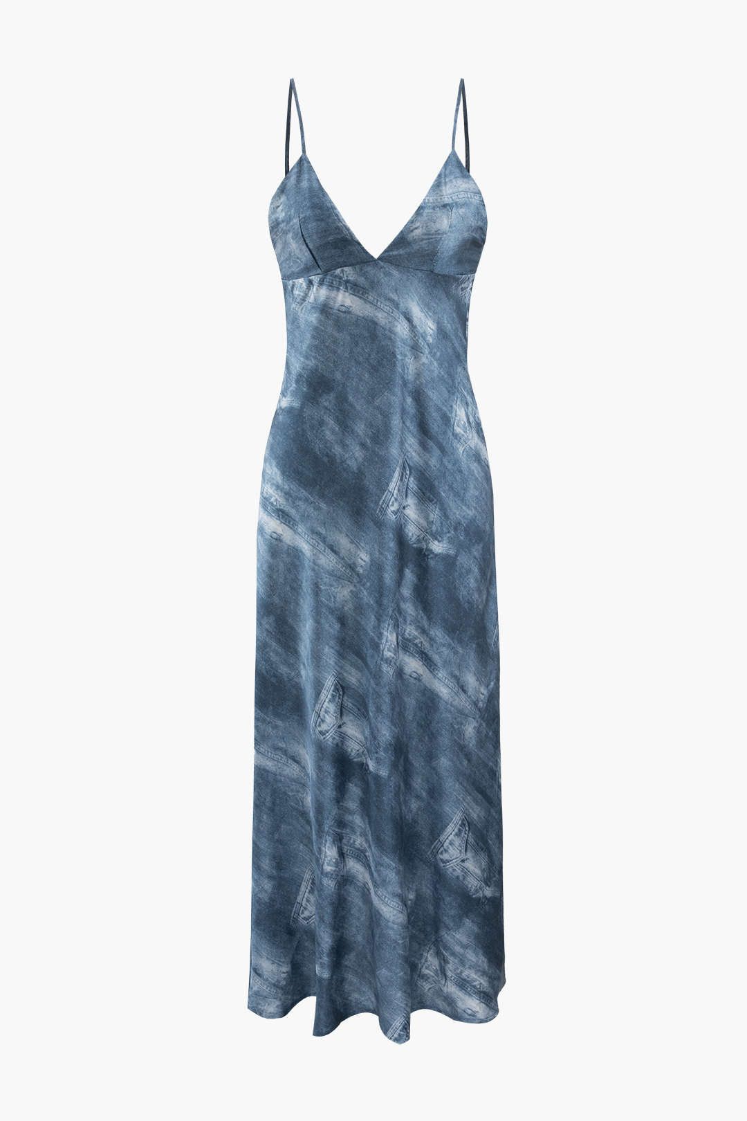 Denim Print V-neck Backless Midi Dress sold by Micas