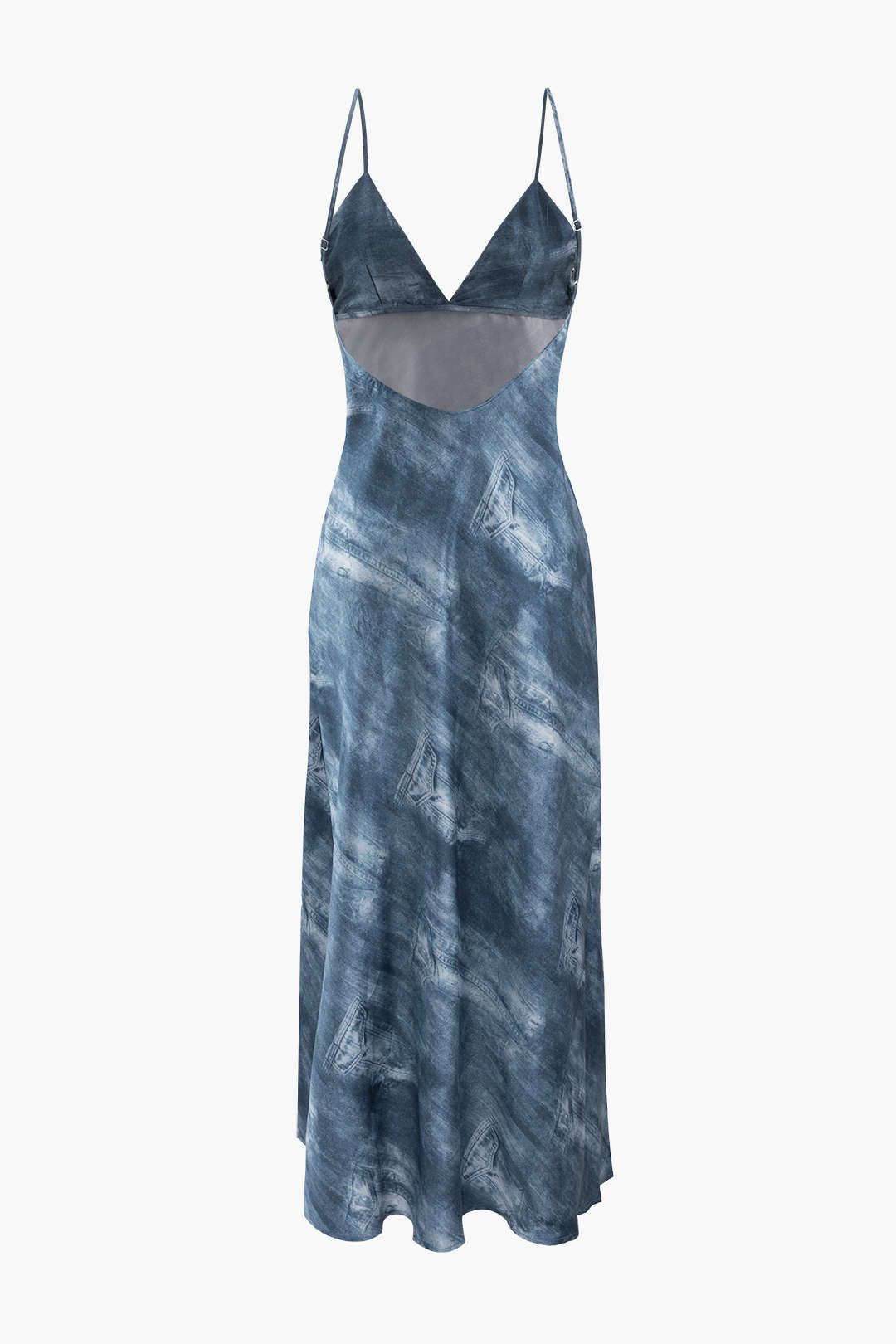 Denim Print V-neck Backless Midi Dress sold by Micas product image thumbnail 2