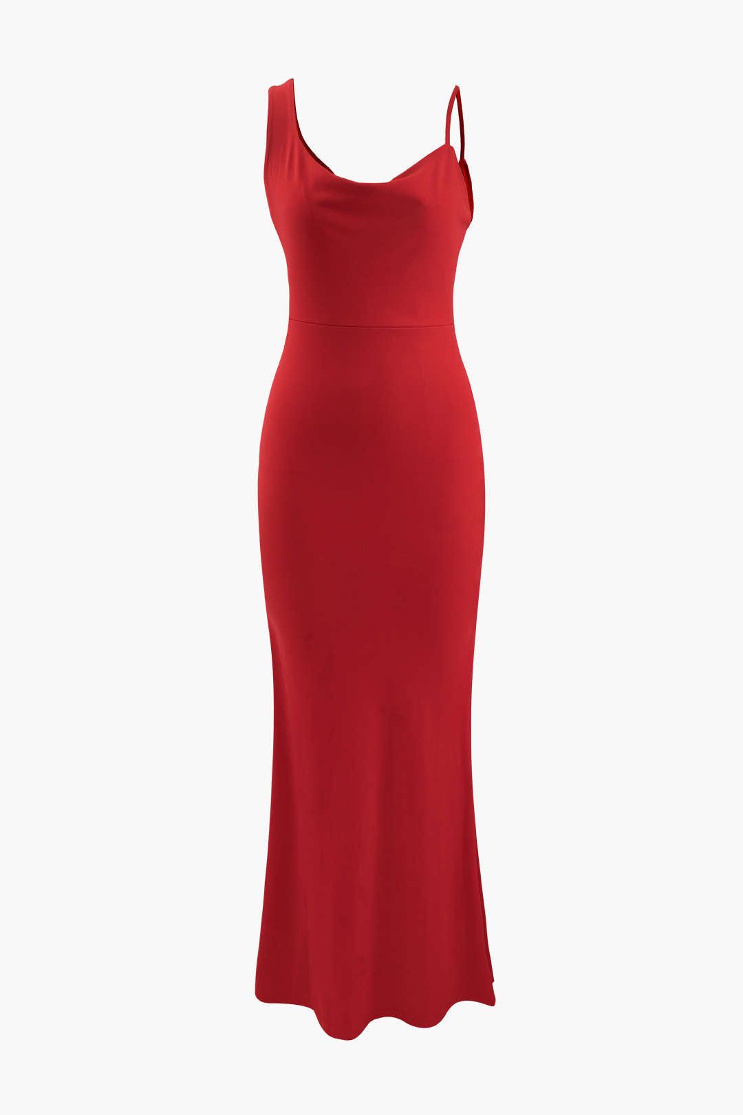 Asymmetric Shoulder Cowl Neck Maxi Dress sold by Micas