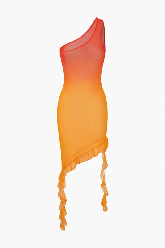 Ombre Ruffle One Shoulder Cover Up sold by Micas