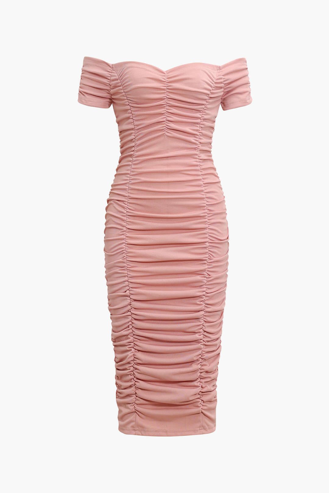 Off The Shoulder Ruched Bodycon Midi Dress sold by Micas