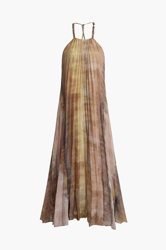 Tie Dye Print Halter Backless Midi Dress sold by Micas